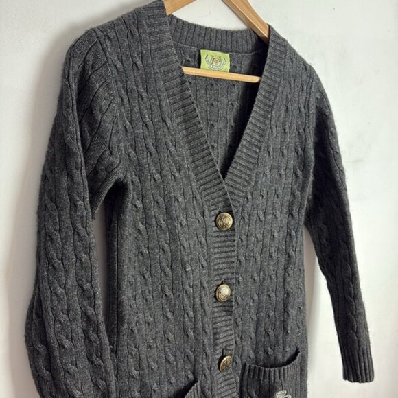 Juicy Couture Cashmere Grey Monogram Cardigan 3/4 Sleeve Size Large - Picture 9 of 10